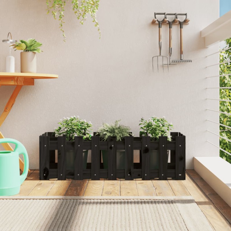 Fioriera Giardino a Recinzione Nera 100x30x30cm Massello Pino Fioriera Giardino a Recinzione Nera 100x30x30cm Massello Pino