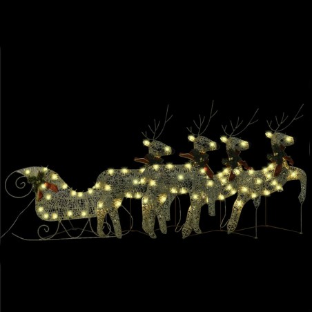 Decorazione Natalizia Renne e Slitta 100 LED per Esterni Oro