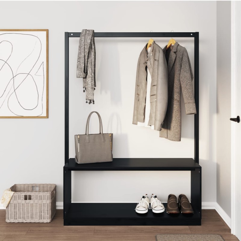 Appendiabiti Porta Scarpe Nero 113x40x157,5 cm Massello Pino Appendiabiti Porta Scarpe Nero 113x40x157,5 cm Massello Pino
