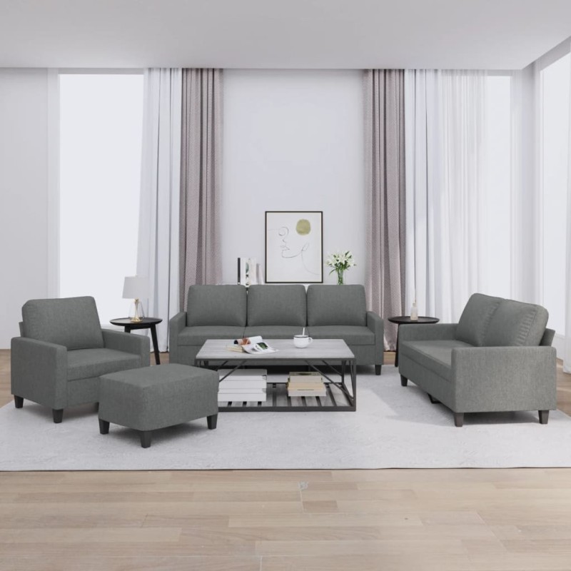 Set di Divani 4 pz con Cuscini Grigio Scuro in Tessuto Set di Divani 4 pz con Cuscini Grigio Scuro in Tessuto
