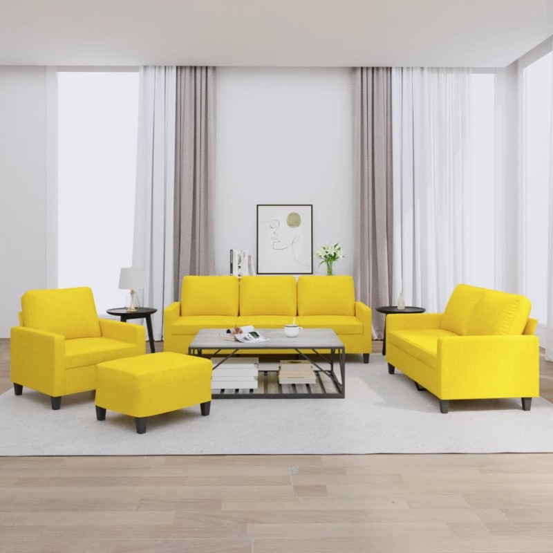 Set di Divani 4 pz con Cuscini Giallo Chiaro in Tessuto Set di Divani 4 pz con Cuscini Giallo Chiaro in Tessuto