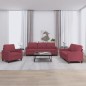 Set di Divani 3 pz con Cuscini Rosso Vino in Tessuto Set di Divani 3 pz con Cuscini Rosso Vino in Tessuto