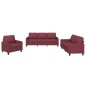 Set di Divani 3 pz con Cuscini Rosso Vino in Tessuto Set di Divani 3 pz con Cuscini Rosso Vino in Tessuto