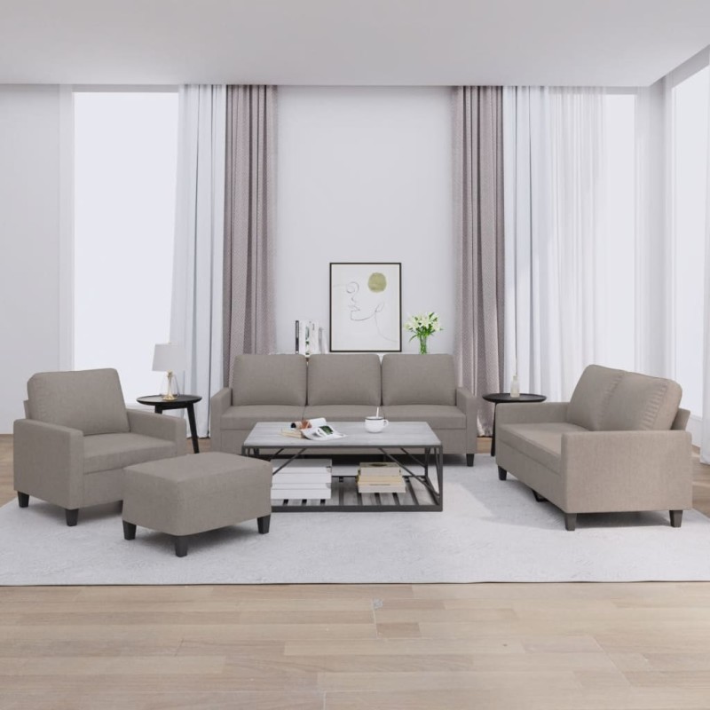 Set di Divani 4 pz con Cuscini Tortora in Tessuto Set di Divani 4 pz con Cuscini Tortora in Tessuto