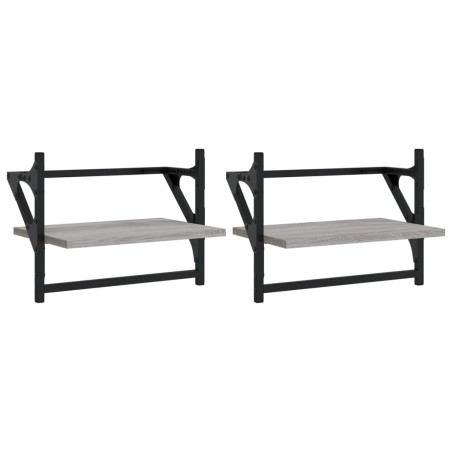 vidaXL Mensole a Parete con Aste 2pz Grigio Sonoma 40x25x30 cm
