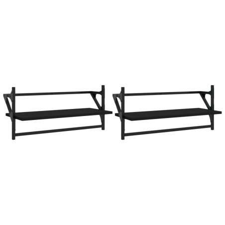 Mensole da Parete con Aste 2 pz Nere 65x25x30 cm