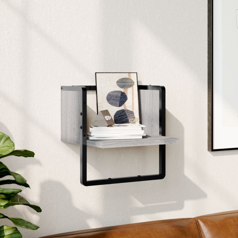 vidaXL Mensola a Parete con Asta Grigio Sonoma 30x25x30 cm