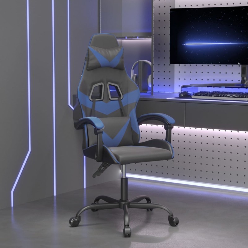 Sedia da Gaming Girevole Nero e Blu in Similpelle Sedia da Gaming Girevole Nero e Blu in Similpelle