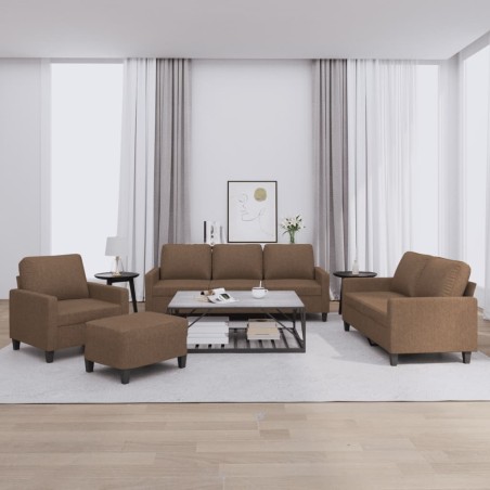 Set di Divani 4 pz con Cuscini Marrone in Tessuto