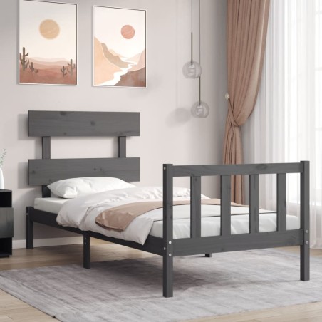 Giroletto con Testiera Grigio Small Single Legno Massello