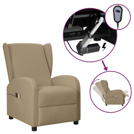 Poltrona Wing Back Elettrica Massaggiante Cappuccino Similpelle