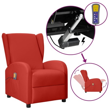 Poltrona Alzapersona Massaggio Wing Back Rosso Vino Similpelle
