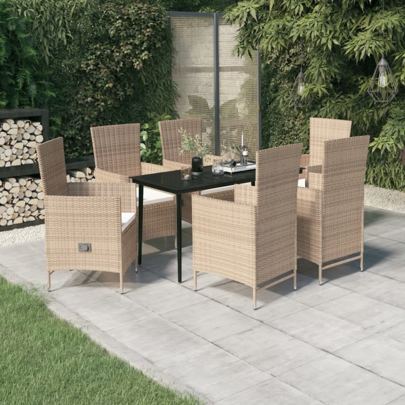 Set da Pranzo per Giardino 7 pz con Cuscini Beige Set da Pranzo per Giardino 7 pz con Cuscini Beige