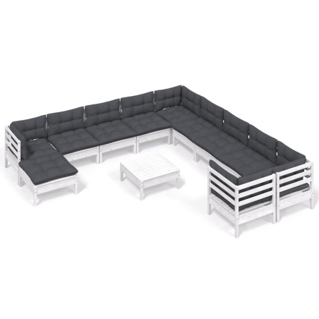 Set Divani da Giardino 12 pz con Cuscini Legno di Pino Bianco