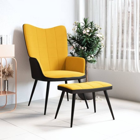 Poltrona Relax con Poggiapiedi Giallo Senape in Velluto e PVC