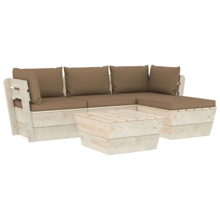 Set Divani da Giardino su Pallet 5 pz con Cuscini Legno Abete