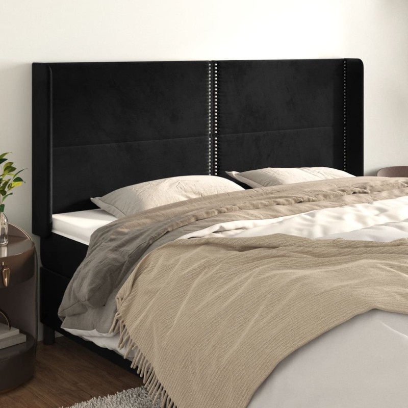 Testiera ad Orecchio Nera 183x16x118/128 cm in Velluto Testiera ad Orecchio Nera 183x16x118/128 cm in Velluto