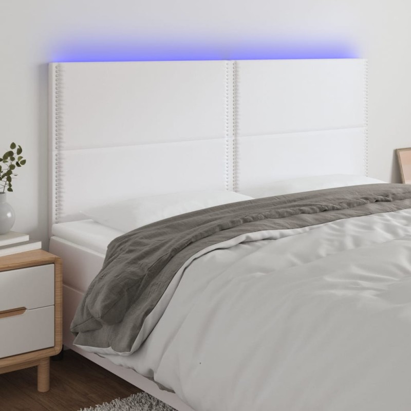 Testiera a LED Bianco 180x5x118/128 cm in Similpelle Testiera a LED Bianco 180x5x118/128 cm in Similpelle