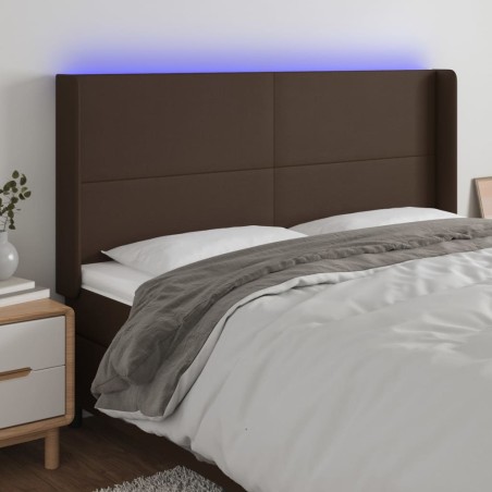 Testiera a LED Marrone 203x16x118/128 cm in Similpelle