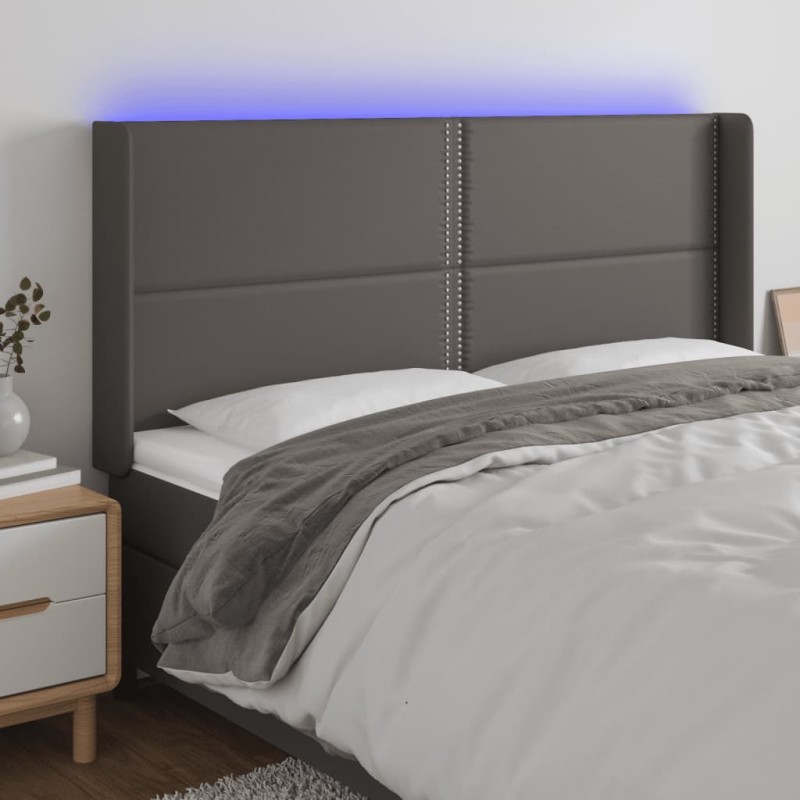 Testiera a LED Grigio 163x16x118/128cm in Similpelle Testiera a LED Grigio 163x16x118/128cm in Similpelle