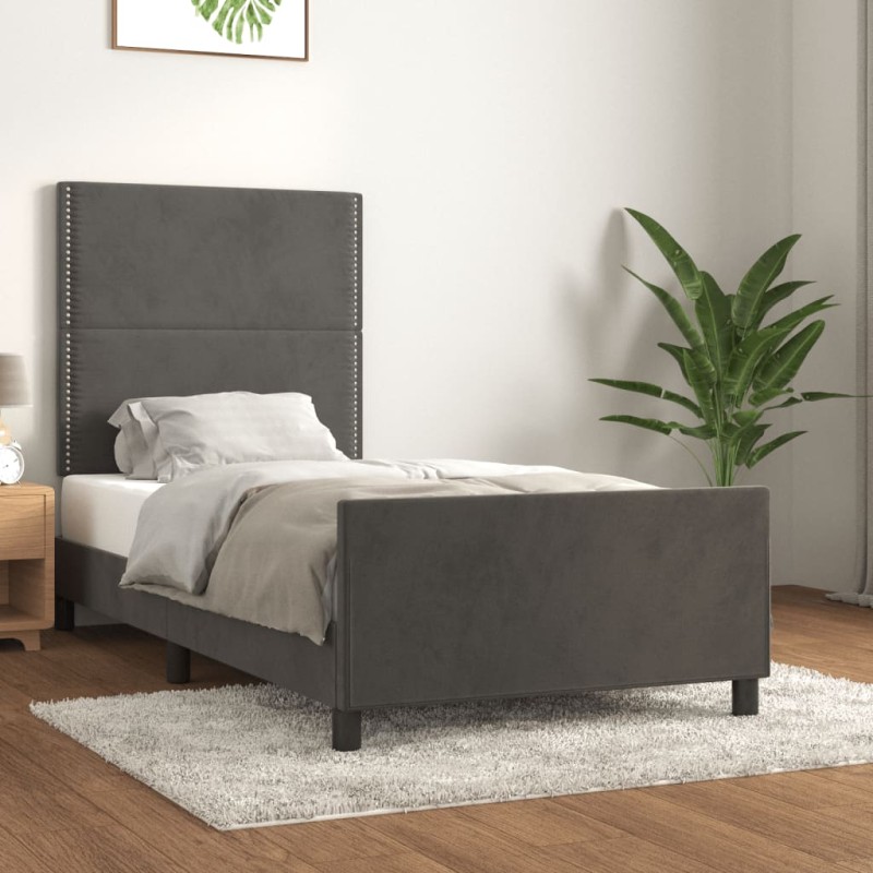 Giroletto con Testiera Grigio Scuro 90x190 cm in Velluto Giroletto con Testiera Grigio Scuro 90x190 cm in Velluto