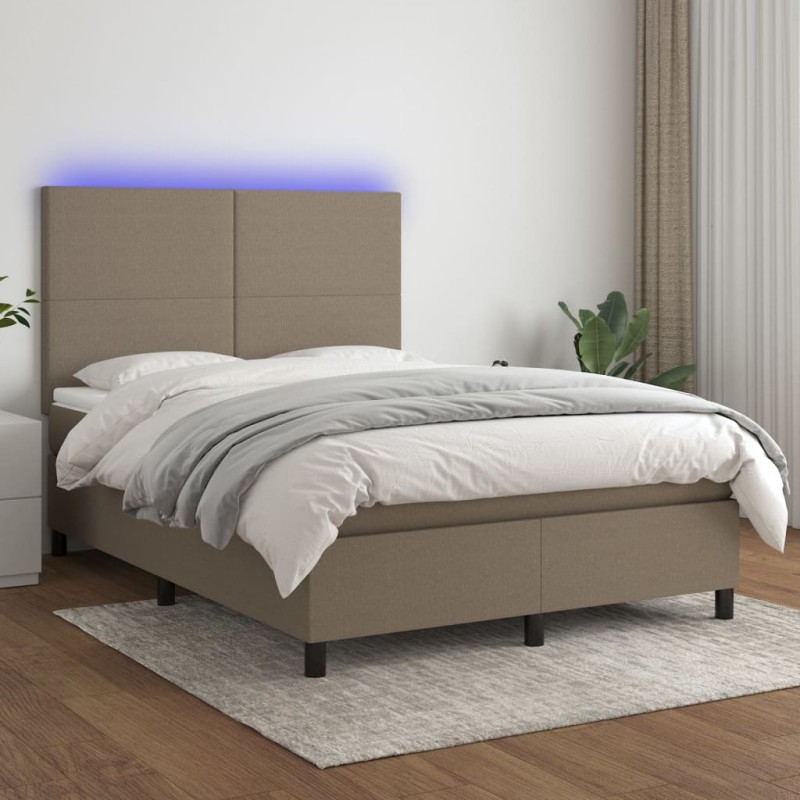 Letto a Molle con Materasso e LED Tortora 140x190 cm in Tessuto Letto a Molle con Materasso e LED Tortora 140x190 cm in Tessuto