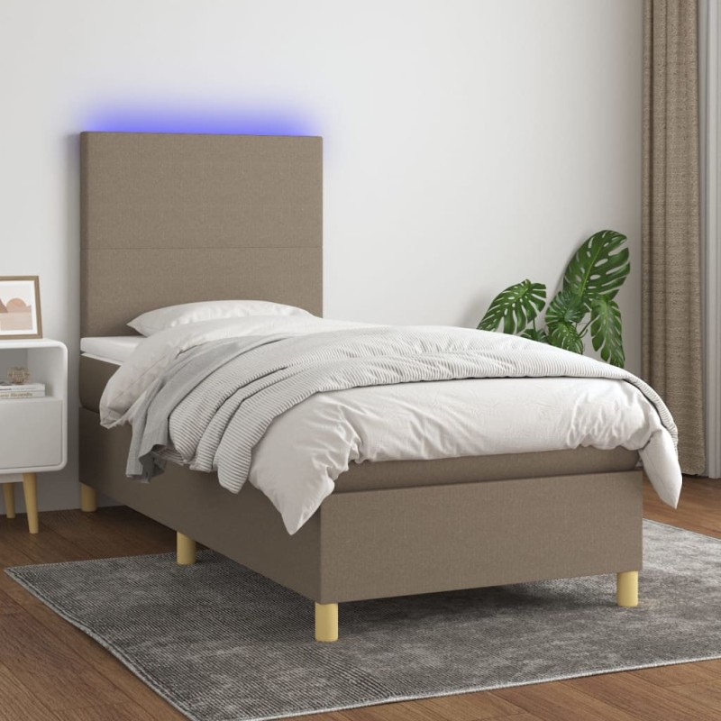 Letto a Molle con Materasso e LED Tortora 80x200 cm in Tessuto Letto a Molle con Materasso e LED Tortora 80x200 cm in Tessuto
