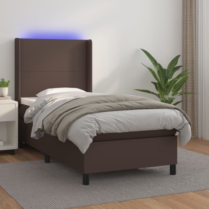 Giroletto Molle con Materasso e LED Marrone 100x200 cm Giroletto Molle con Materasso e LED Marrone 100x200 cm