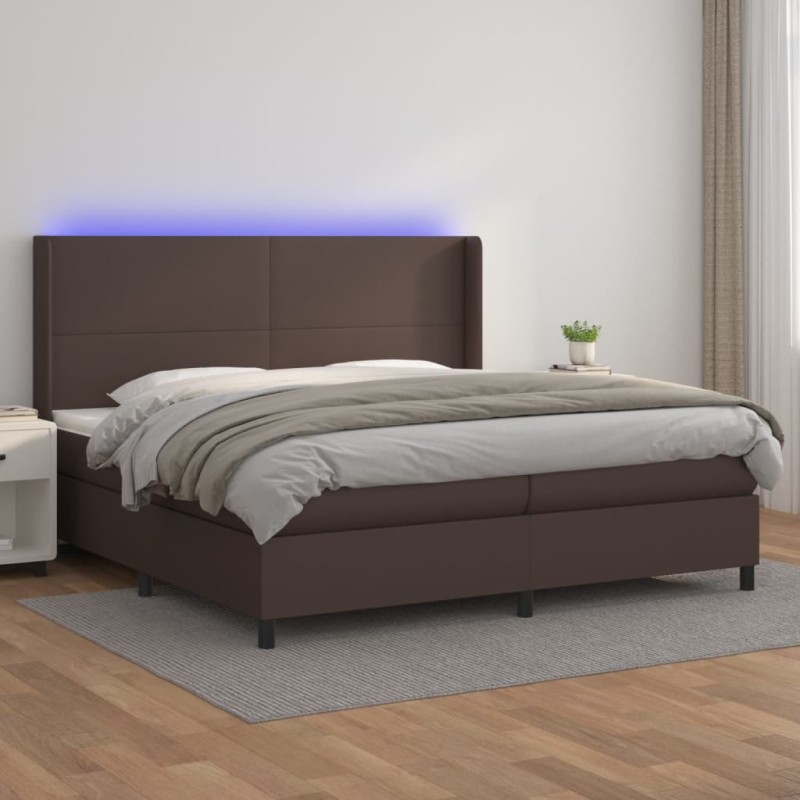 Giroletto Molle con Materasso e LED Marrone 200x200 cm Giroletto Molle con Materasso e LED Marrone 200x200 cm