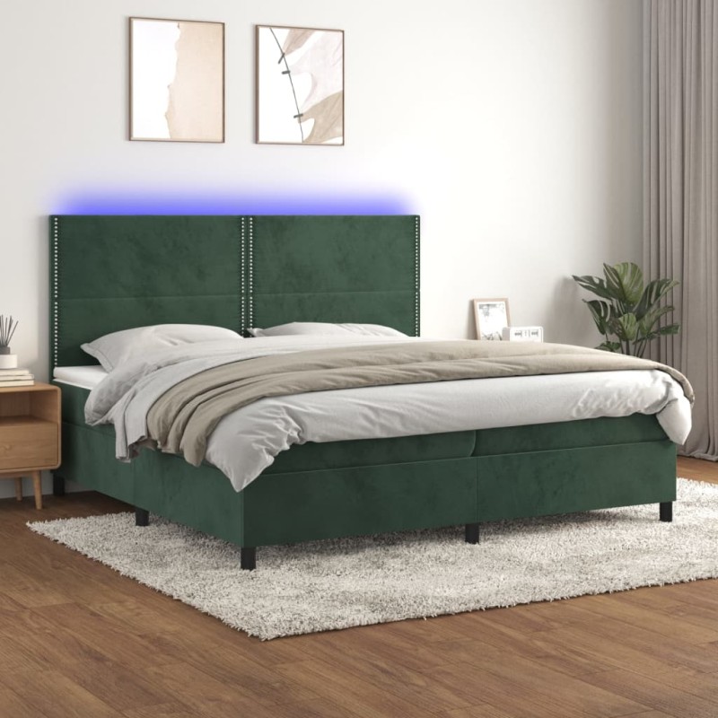 Letto a Molle con Materasso e LED Verde Scuro 200x200cm Velluto Letto a Molle con Materasso e LED Verde Scuro 200x200cm Velluto