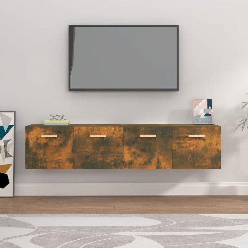 Mobili Parete 2 pz Rovere Fumo 80x35x36,5 cm Legno Multistrato Mobili Parete 2 pz Rovere Fumo 80x35x36,5 cm Legno Multistrato