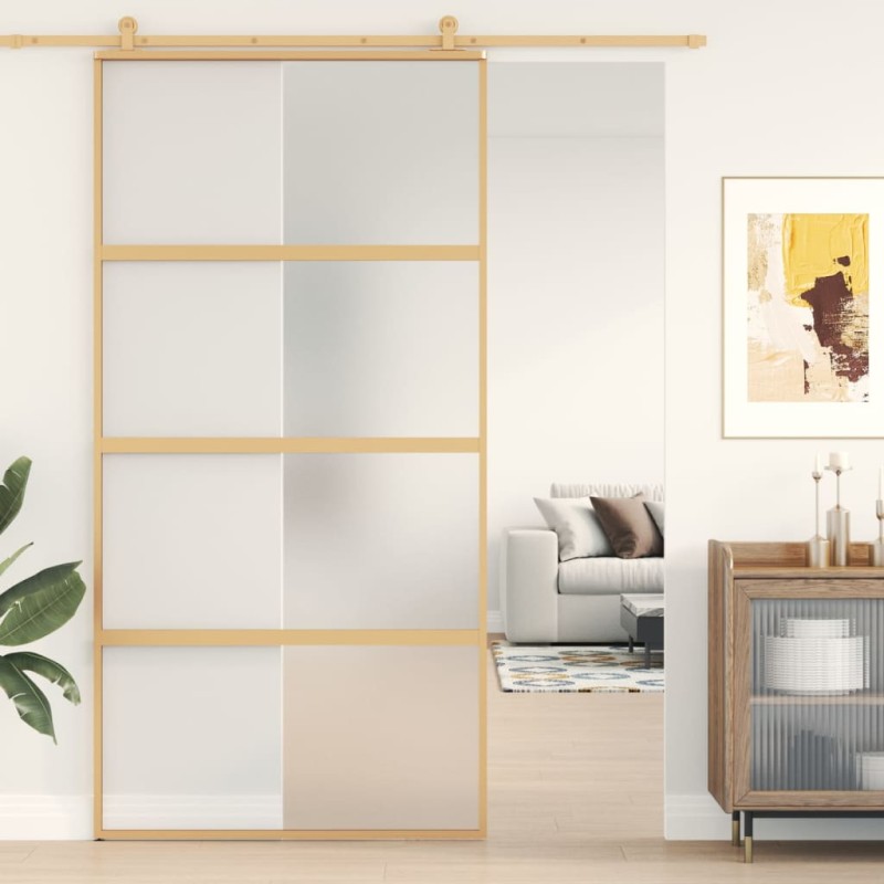 Porta Scorrevole Oro 102,5x205 Vetro Smerigliato ESG Alluminio Porta Scorrevole Oro 102,5x205 Vetro Smerigliato ESG Alluminio