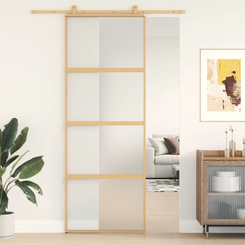Porta Scorrevole Dorata 76x205 Vetro Smerigliato ESG Alluminio Porta Scorrevole Dorata 76x205 Vetro Smerigliato ESG Alluminio