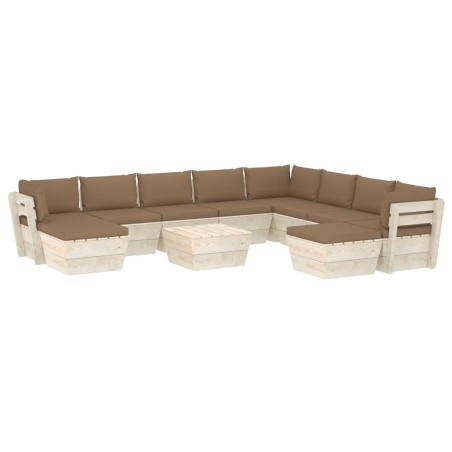 Set Divani da Giardino su Pallet 11 pz con Cuscini Legno Abete