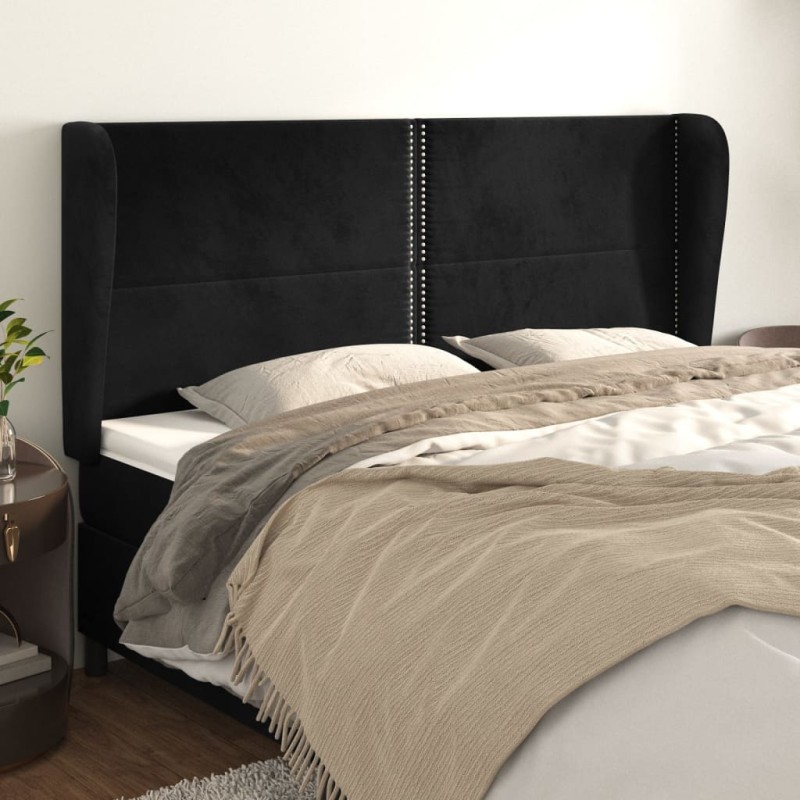 Testiera ad Orecchio Nera 203x23x118/128 cm in Velluto Testiera ad Orecchio Nera 203x23x118/128 cm in Velluto