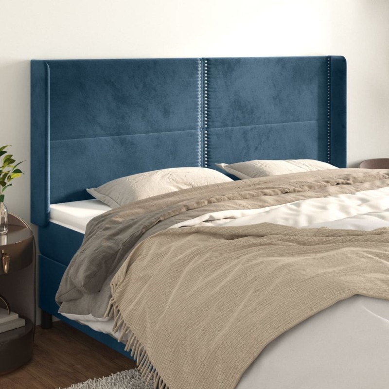 Testiera ad Orecchio Blu Scuro 183x16x118/128 cm in Velluto Testiera ad Orecchio Blu Scuro 183x16x118/128 cm in Velluto