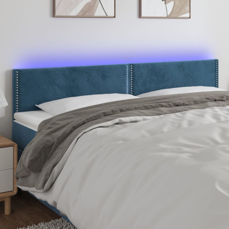 vidaXL Testiera a LED Blu Scuro 180x5x78/88 cm in Velluto vidaXL Testiera a LED Blu Scuro 180x5x78/88 cm in Velluto