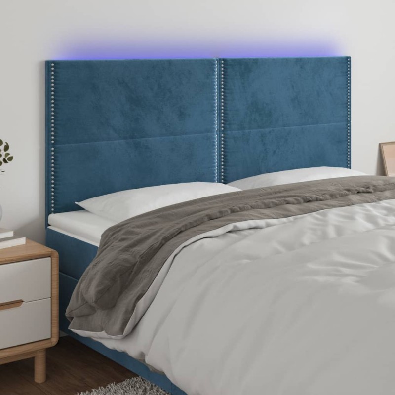 vidaXL Testiera a LED Blu Scuro 180x5x118/128 cm in Velluto vidaXL Testiera a LED Blu Scuro 180x5x118/128 cm in Velluto