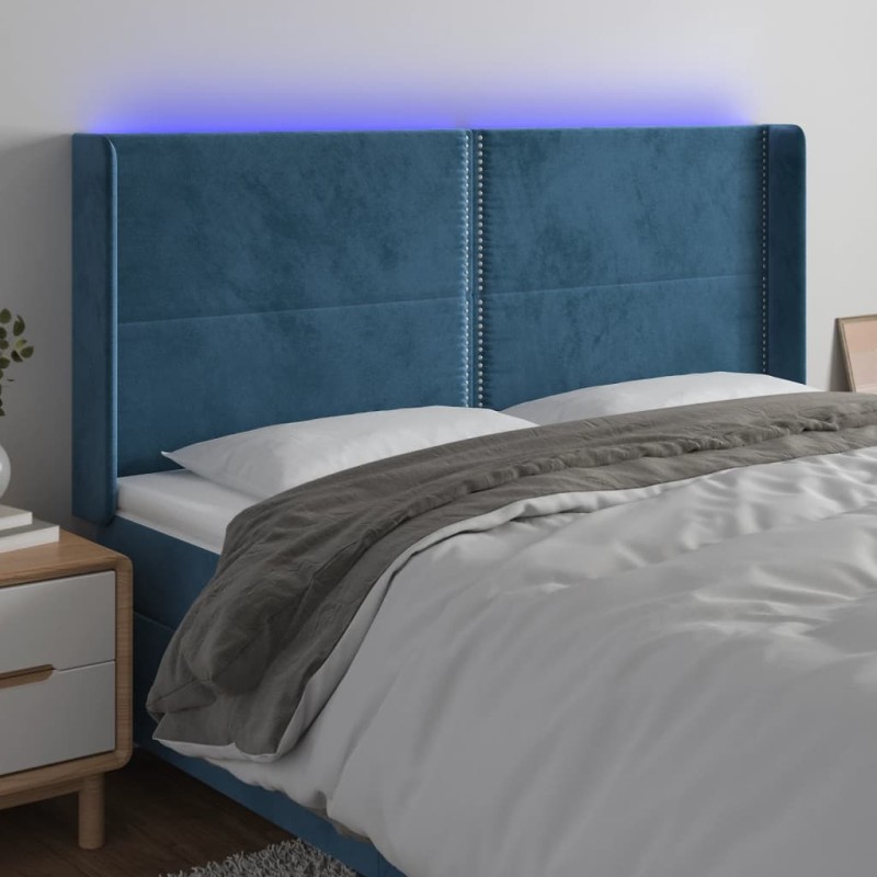 vidaXL Testiera a LED Blu Scuro 203x16x118/128 cm in Velluto vidaXL Testiera a LED Blu Scuro 203x16x118/128 cm in Velluto
