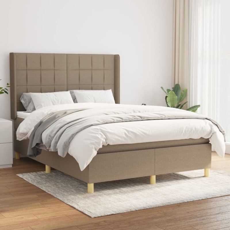 vidaXL Giroletto a Molle con Materasso Tortora 140x200 cm in Tessuto