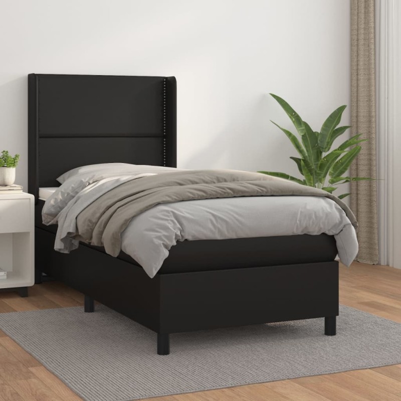 vidaXL Giroletto a Molle con Materasso Nero 80x200 cm in Similpelle