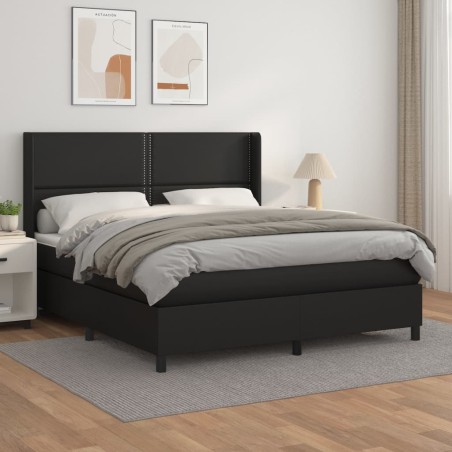 vidaXL Giroletto a Molle con Materasso Nero 160x200 cm in Similpelle