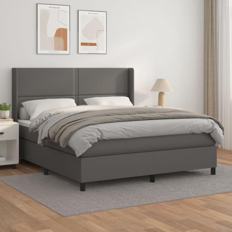 vidaXL Giroletto a Molle con Materasso Grigio 160x200 cm in Similpelle