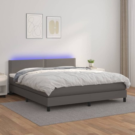 vidaXL Giroletto Molle con Materasso e LED Grigio 160x200cm Similpelle