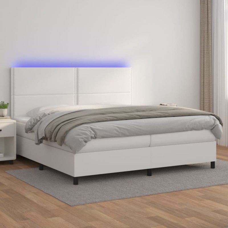 vidaXL Giroletto Molle con Materasso e LED Bianco 200x200cm Similpelle vidaXL Giroletto Molle con Materasso e LED Bianco 200x200cm Similpelle