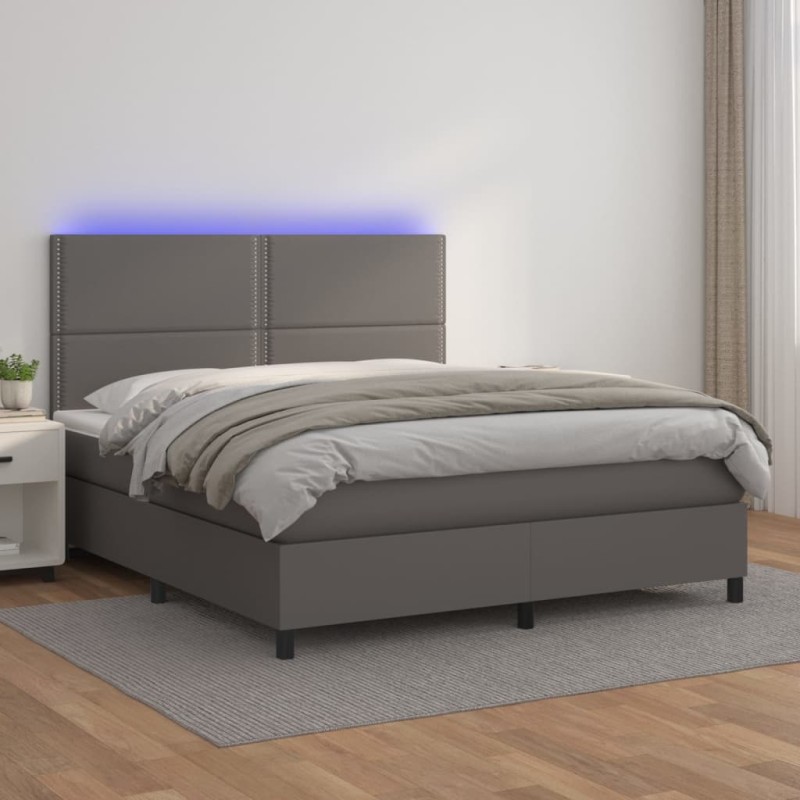 Giroletto Molle con Materasso e LED Grigio 160x200cm Similpelle Giroletto Molle con Materasso e LED Grigio 160x200cm Similpelle