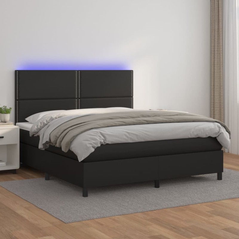 Giroletto a Molle con Materasso e LED Nero 180x200cm Similpelle Giroletto a Molle con Materasso e LED Nero 180x200cm Similpelle