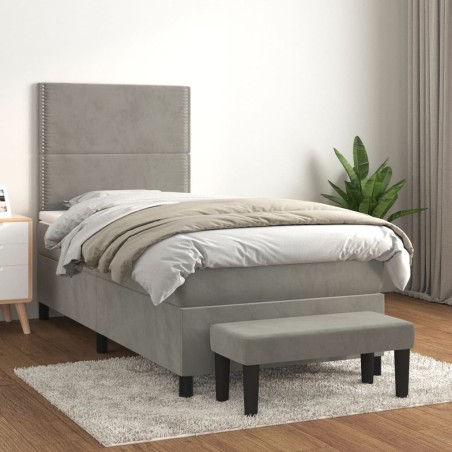 vidaXL Giroletto a Molle con Materasso Grigio Chiaro 90x200 cm Velluto