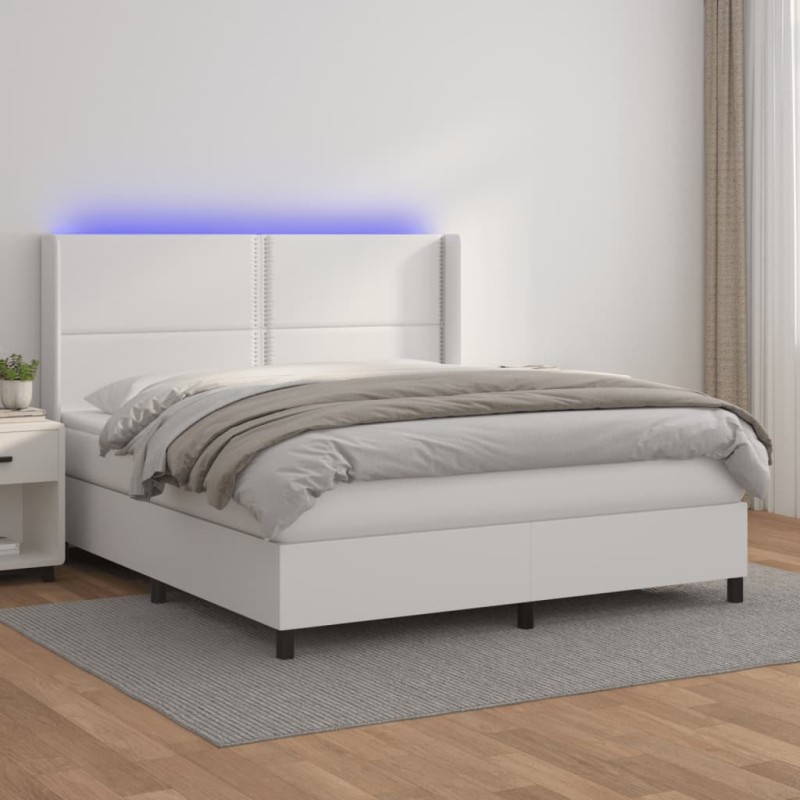 vidaXL Giroletto Molle con Materasso e LED Bianco 160x200cm Similpelle vidaXL Giroletto Molle con Materasso e LED Bianco 160x200cm Similpelle