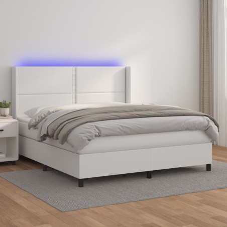 vidaXL Giroletto Molle con Materasso e LED Bianco 160x200cm Similpelle